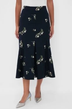 Erdem Midnight Blue Pencil Midi Skirt