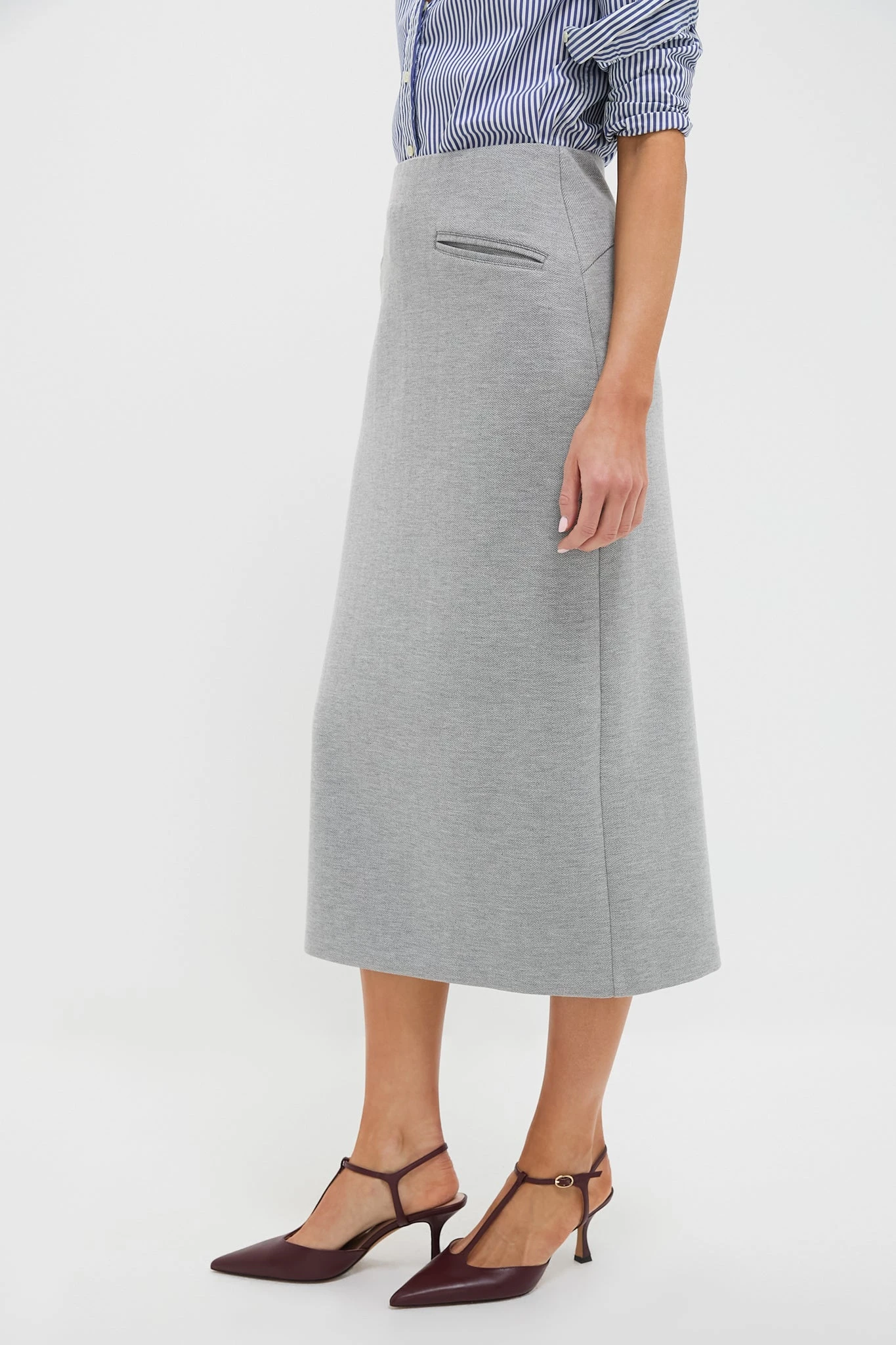 Gray Herringbone Rosewell Midi Skirt 5 Gray Herringbone Rosewell Midi Skirt - Image 3