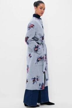 Erdem Painted Rose Grey Melange Oversize Belted Coat -Urban Motion 1mBtmGtyejYfn2pIRTsoHrE2uB8xwyQN 1