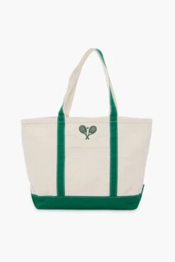 Green Embroidered Tennis Racket Boat Tote