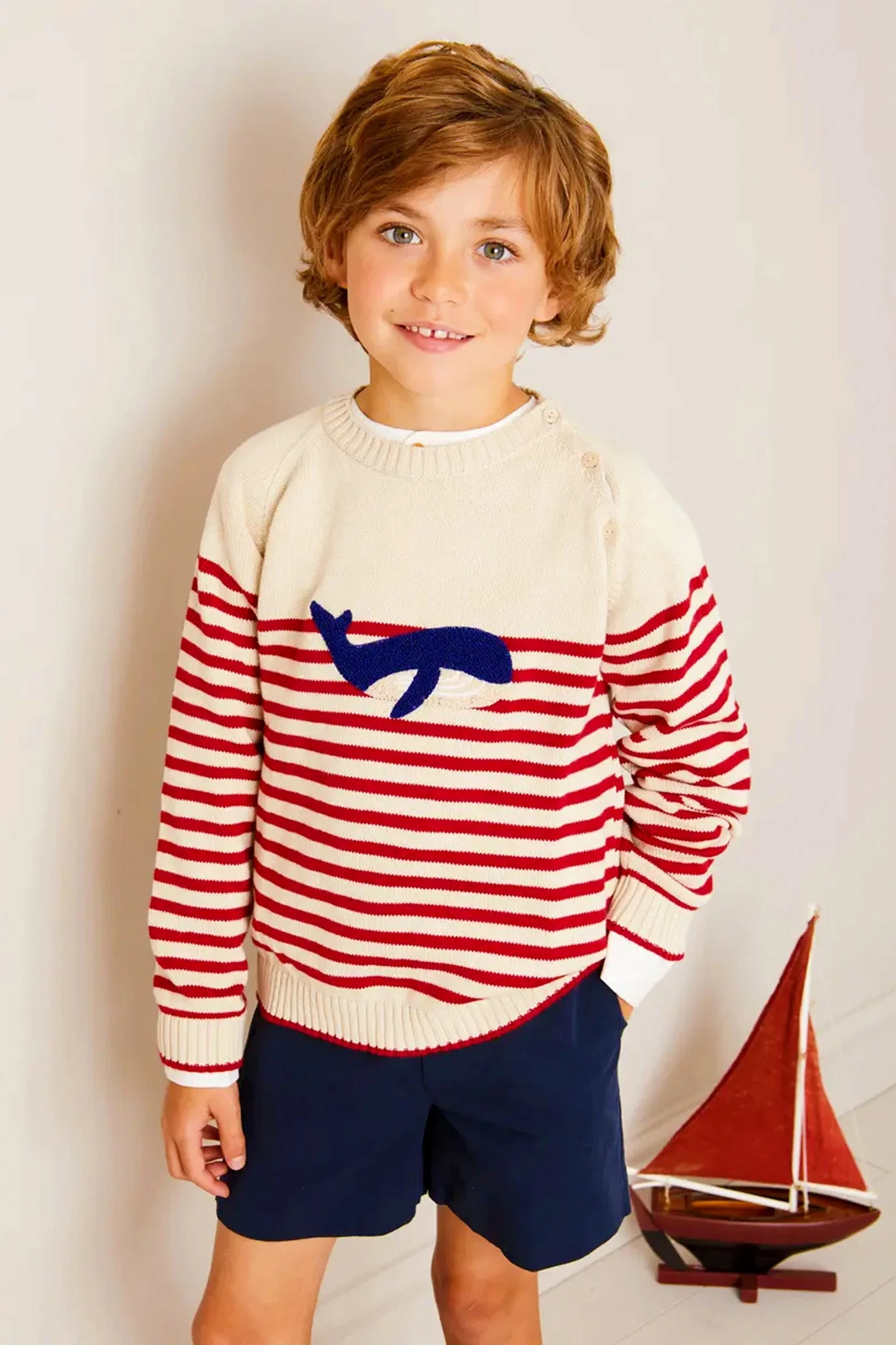 Whale Intarsia Striped Jumper In Red 4 Whale Intarsia Striped Jumper In Red - Image 2