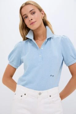 Light Blue Pique Puff Sleeve Peggy Polo