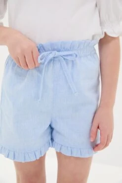 Light Blue Flores Cotton Girls Shorts