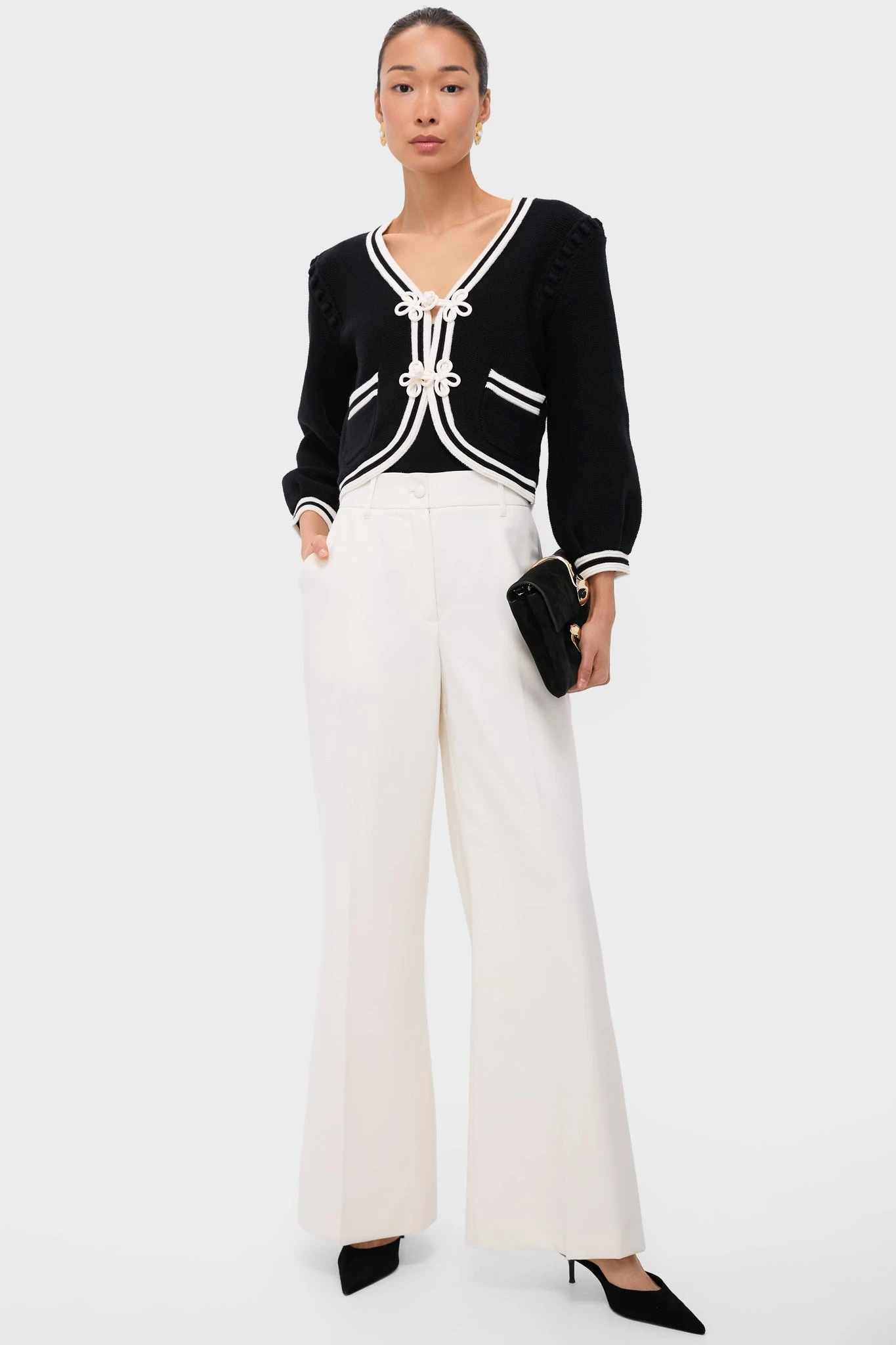 Black And Ivory Kaito Contrast Trim Crop Cardi 4 Black And Ivory Kaito Contrast Trim Crop Cardi - Image 2