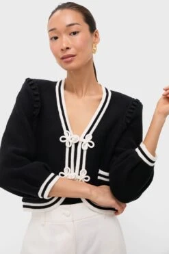 Black And Ivory Kaito Contrast Trim Crop Cardi