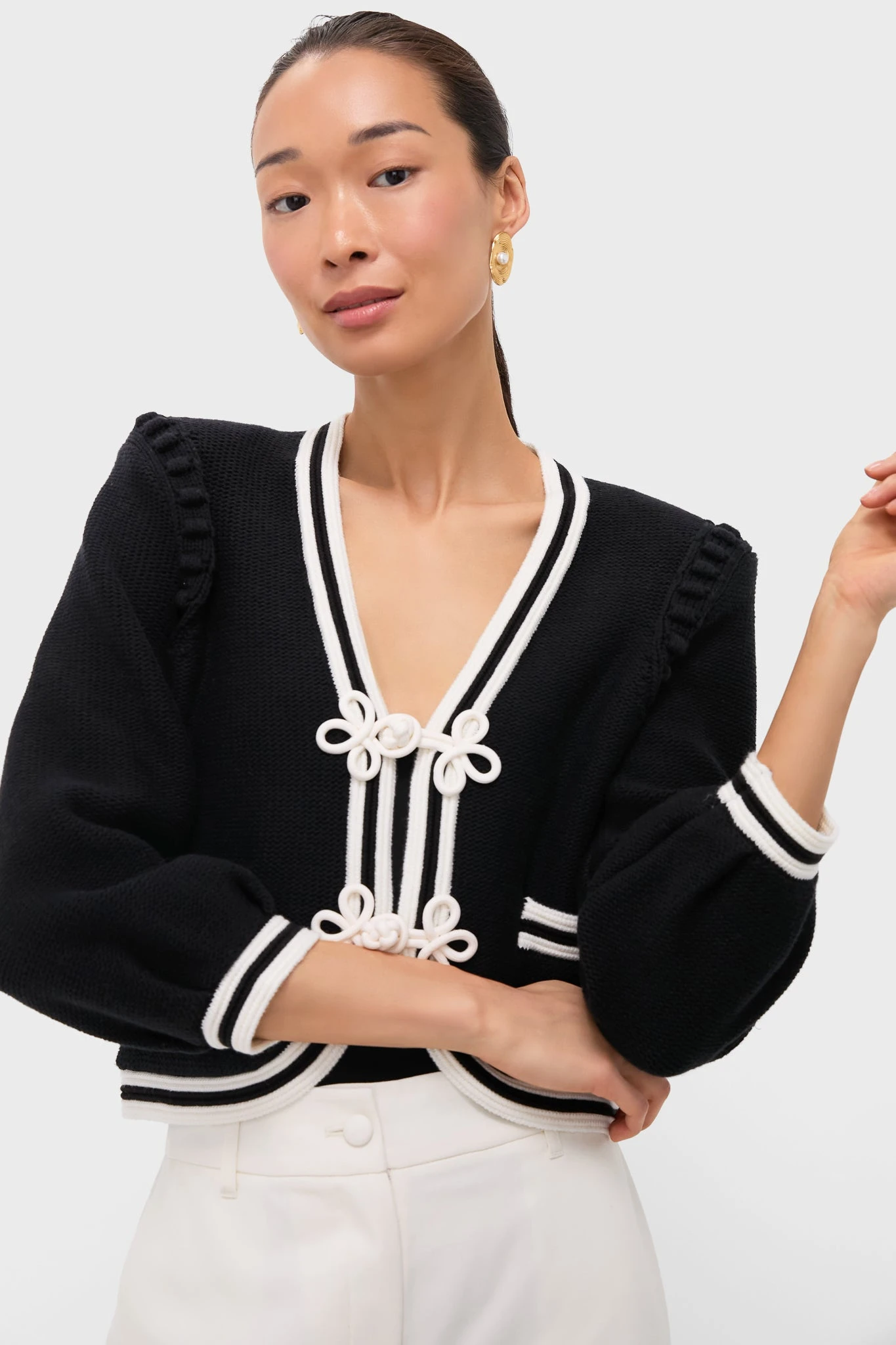Black And Ivory Kaito Contrast Trim Crop Cardi 3 Black And Ivory Kaito Contrast Trim Crop Cardi