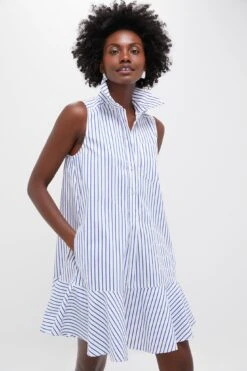 Blue Stripe Sleeveless Callahan Shirt Dress