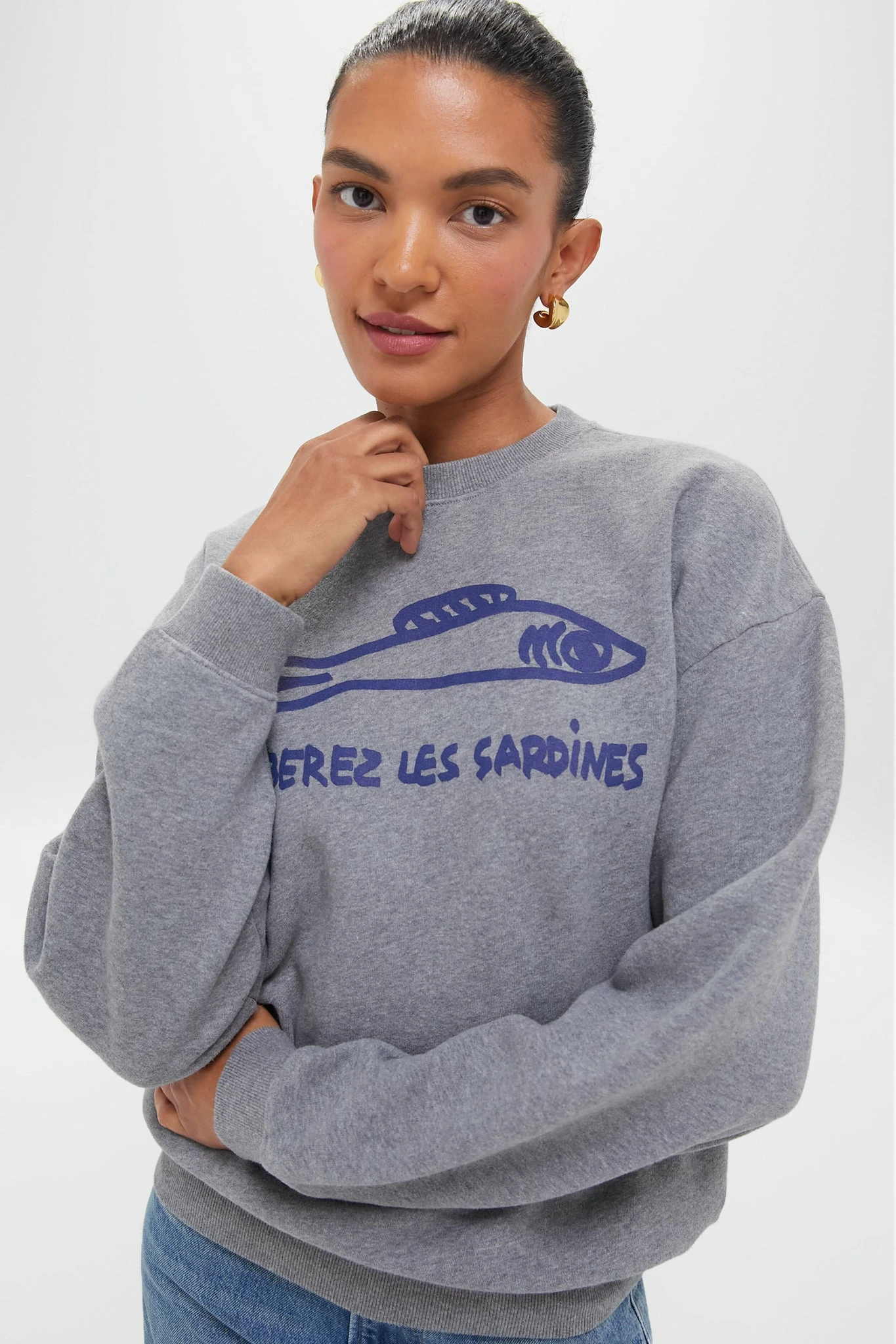 Grey And Navy Liberez Les Sardines Oversized Sweatshirt 3 Grey And Navy Liberez Les Sardines Oversized Sweatshirt
