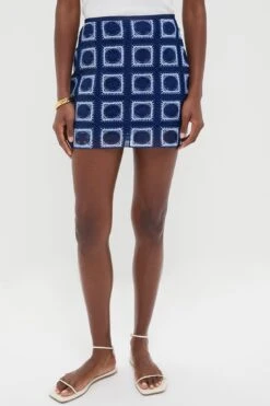 Navy And Sky Blue Crochet Brylee Mini Skirt