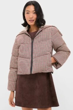 Multi Sally Gingham Puffer With Shearling Collar