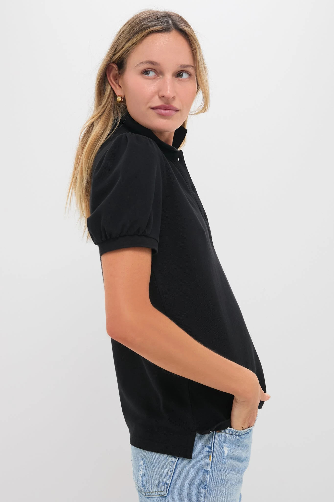Black Pique Puff Sleeve Peggy Polo 5 Black Pique Puff Sleeve Peggy Polo - Image 3