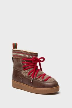 Dark Brown And Multi Cosmos Leather Wool-Lined Boots