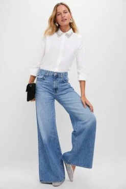 White Embellished Cropped Jasper Button Down