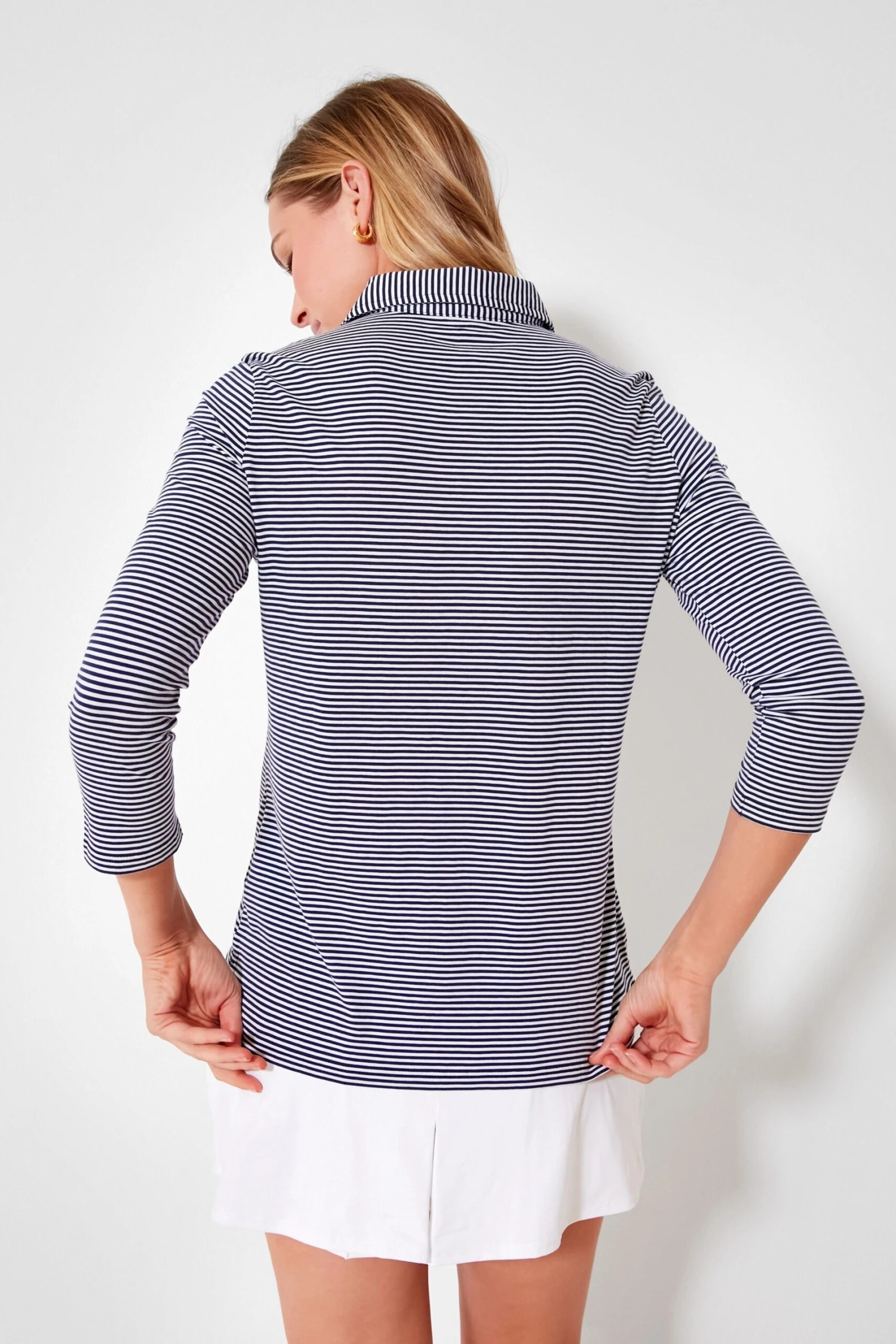 Navy And White Three Quarter Sleeve Polo 6 Navy And White Three Quarter Sleeve Polo - Image 4