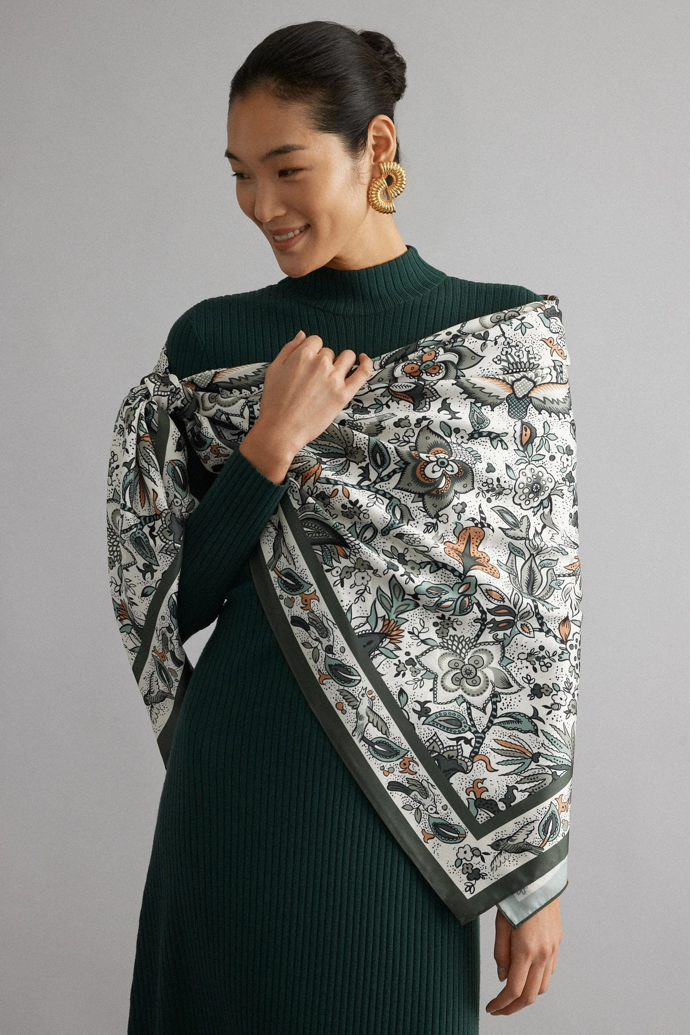 Olive Folk Floral Large Scarf 5 Olive Folk Floral Large Scarf - Image 3