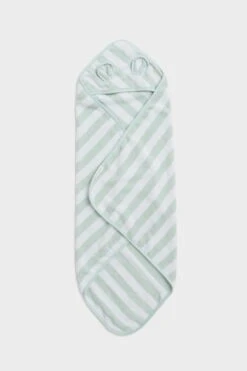 SunnyLife Pastel Green Stripe Baby Critter Towel Wrap