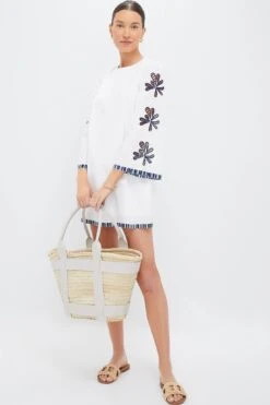 White & Blue Embroidery Atlantic Mini Dress