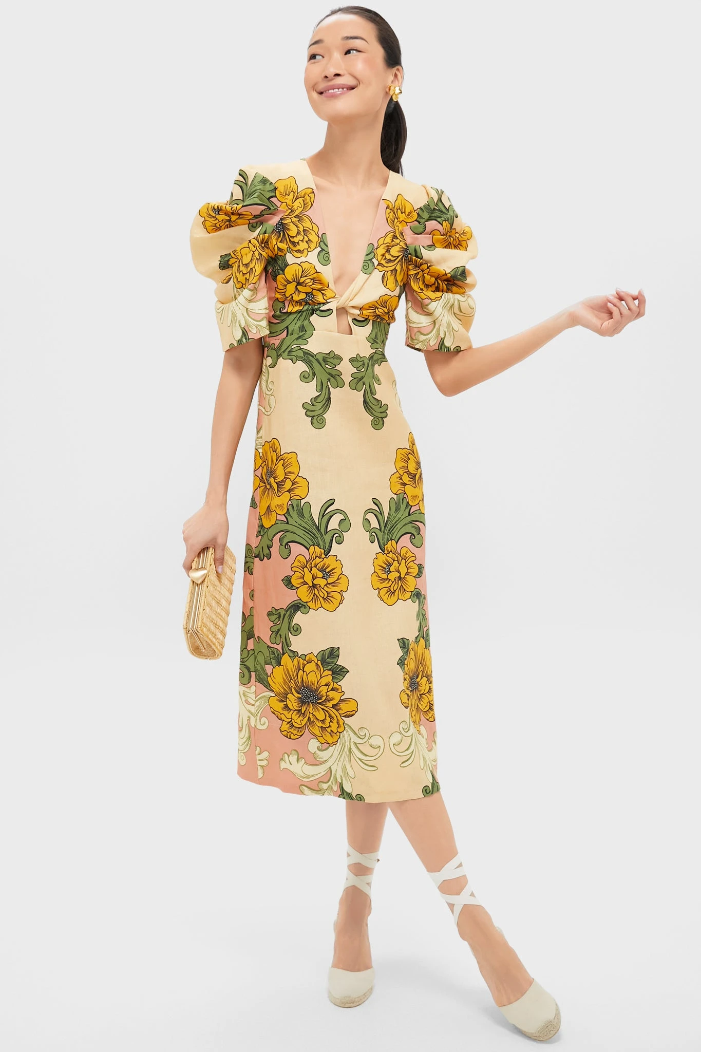 Farm Rio Delicate Flower Arabesques Short Sleeve Midi Dress 4 Farm Rio Delicate Flower Arabesques Short Sleeve Midi Dress - Image 2