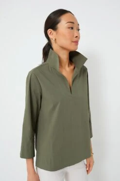 Olive Green Margot Stand Collar Blouse -Urban Motion GDiljqtUXPWFhWbI9YRNdbFJDEo5uLsD 1
