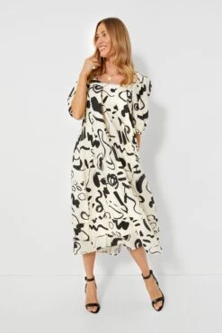 Black And White Ink Line Waverly Dress
