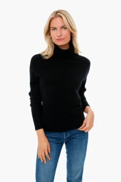 Black Ribbed Trim Turtleneck