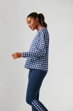 Navy Trellis Gingham Long Sleeve Ryan Boyfriend Tee -Urban Motion HTnDhKnoUpYY0p6EvUVu9sA1ZpFKHsv8 1