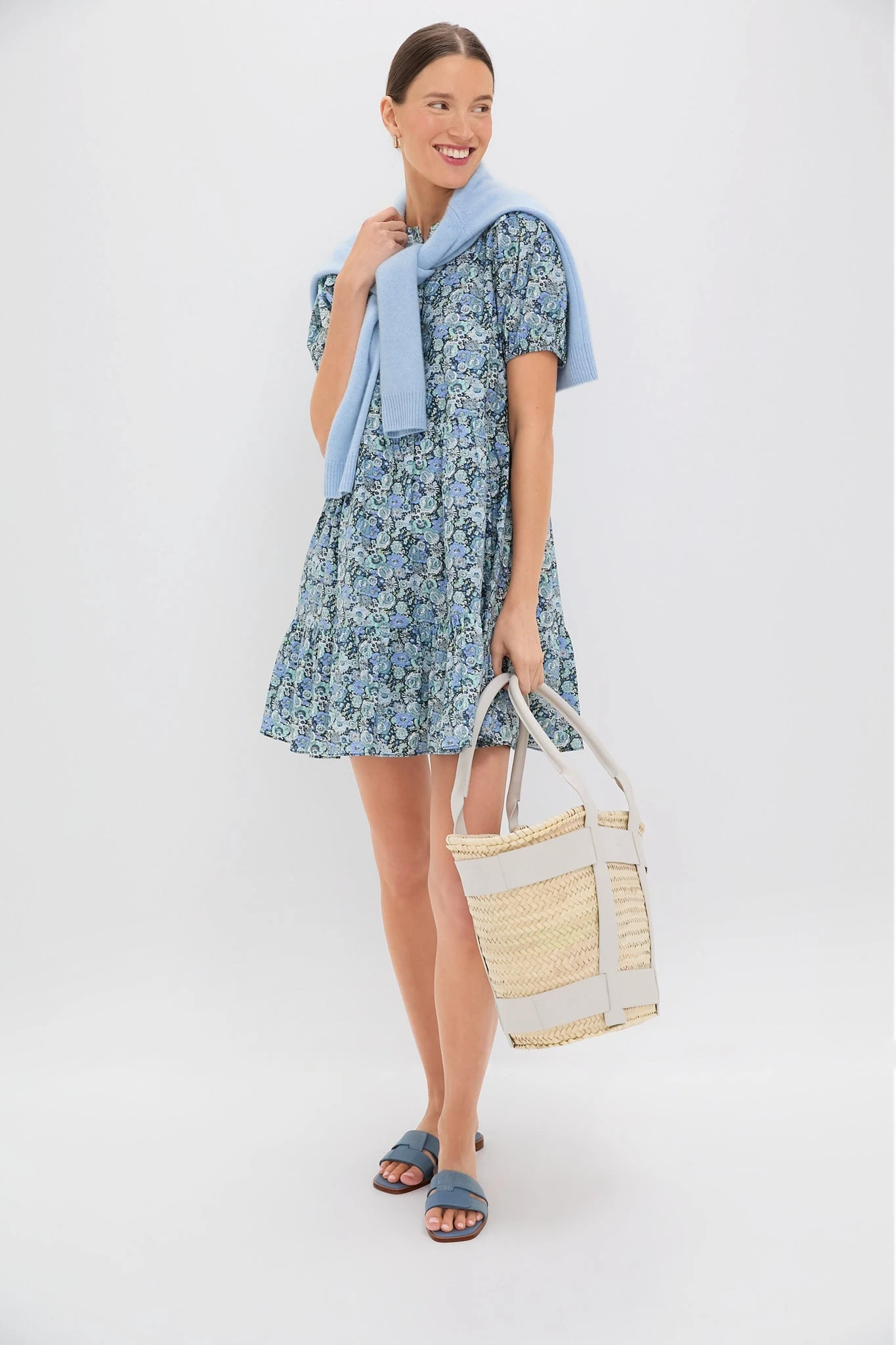 Light Blue Ditsy Floral Zip Front Ellie Mini Dress 4 Light Blue Ditsy Floral Zip Front Ellie Mini Dress - Image 2