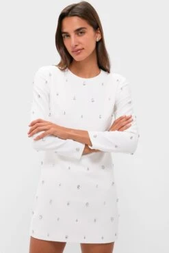 A.L.C. White With Crystal Kenna Long Sleeve Mini Dress
