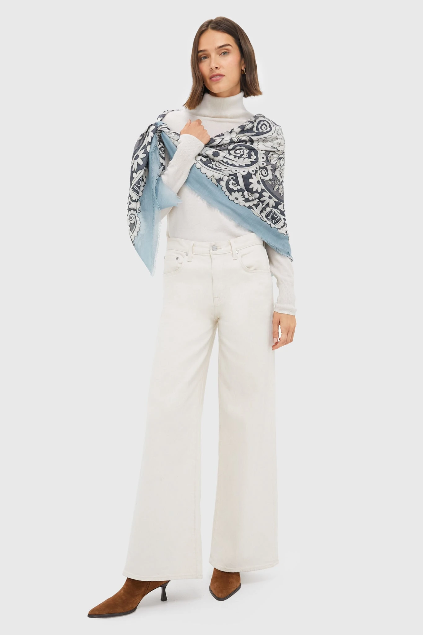 Blue Filigree Silk Cashmere Blend Large Scarf 4 Blue Filigree Silk Cashmere Blend Large Scarf - Image 2