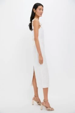Off White Petalos Embroidered Midi Dress -Urban Motion LwqLG3BFmqIXY0J12Ir1EIdVYjEoEXWV 1