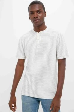 Cream Flint Stripe Short Sleeve Sunwashed Henley