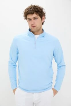 Peter Millar Pale Blue Perth Birdseye Performance Quarter-Zip