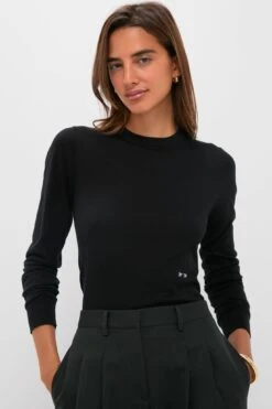 Black Cashmere Silk Long Sleeve Katie Tee
