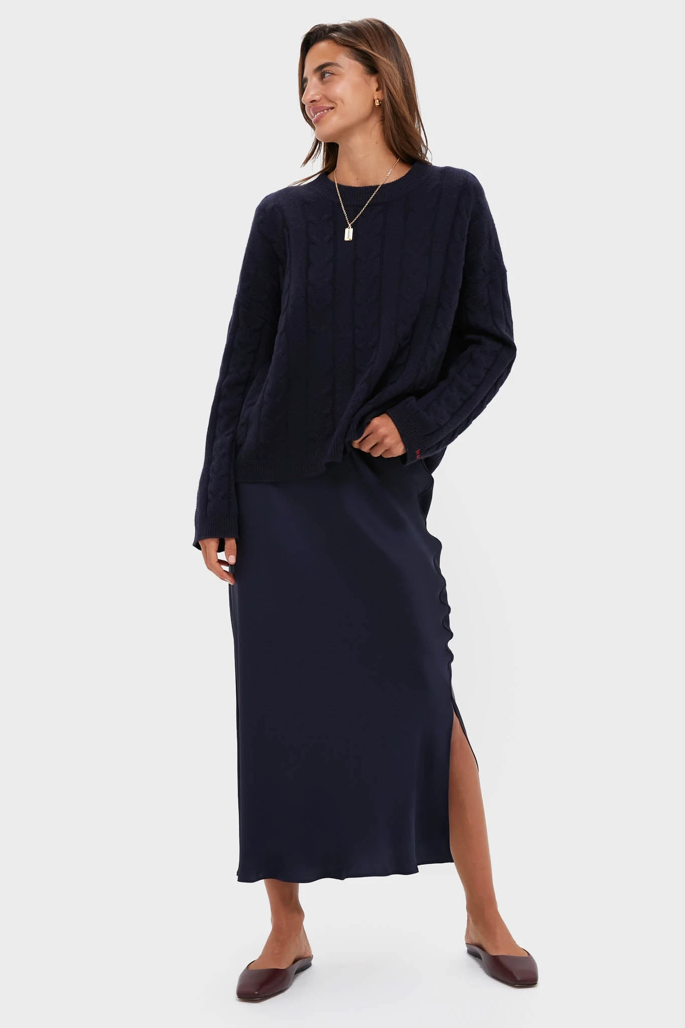 Navy Cashmere Eloise Cable Knit Sweater 8 Navy Cashmere Eloise Cable Knit Sweater - Image 6