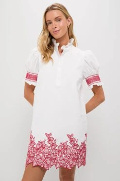 White & Red Embroidery Eliza Mini Dress