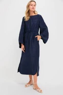 Navy Ribbon Caftan Dress