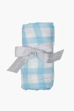 Blue Painted Gingham Swaddle