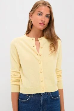 Butter Yellow Knot Button Cashmere Cardigan