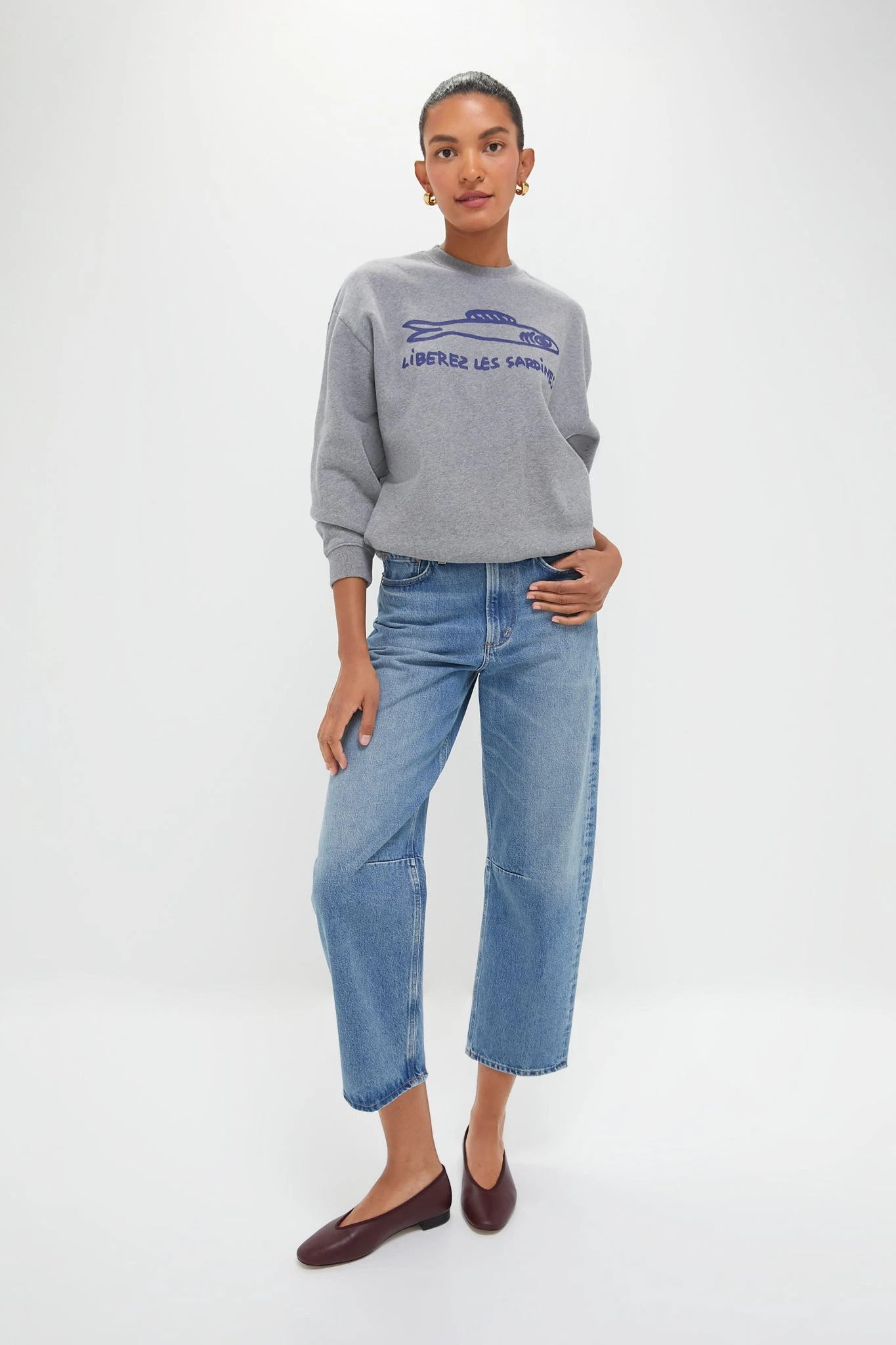 Grey And Navy Liberez Les Sardines Oversized Sweatshirt 8 Grey And Navy Liberez Les Sardines Oversized Sweatshirt - Image 6