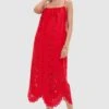 Farm Rio Red Flowers Richilieu Sleeveless Maxi Dress