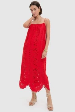 Farm Rio Red Flowers Richilieu Sleeveless Maxi Dress