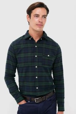 Navy Forest Plaid Washed Flannel