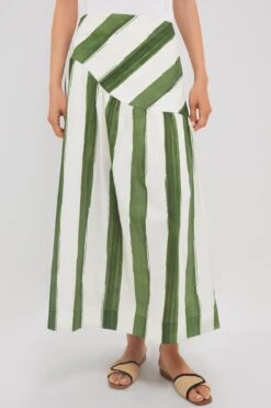 Green Stripe Nature Midi Skirt