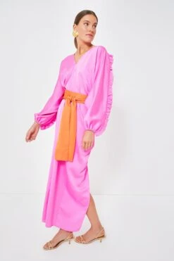 CYNTHIA ROWLEY Pink V-Neck Tie Belt Kaftan -Urban Motion T3iVqbayS9Wpww4ZW35eSDGb6wsJu8iP 1
