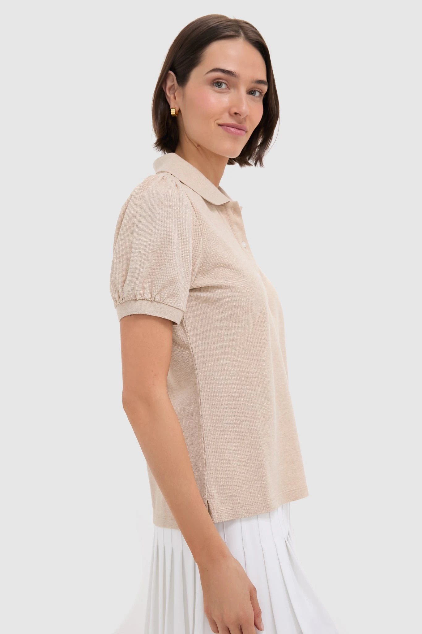 Sandstone Pique Puff Sleeve Peggy Polo 5 Sandstone Pique Puff Sleeve Peggy Polo - Image 3