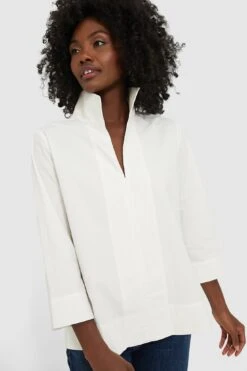 White Margot Stand Collar Blouse