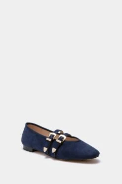 Navy Suede Buckle Nina Flats