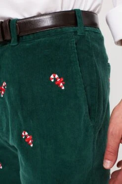 Hunter Green Candy Cane Embroidered Corduroy Pants (34" Inseam) -Urban Motion V8ZHY7eVGN8FrYGlw3NOXEbtu3RJdfjl 1