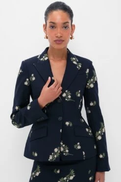 Erdem Midnight Blue Fitted Single Breasted Blazer