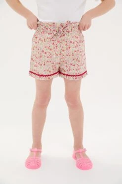 Red Floral Flores Cotton Shorts